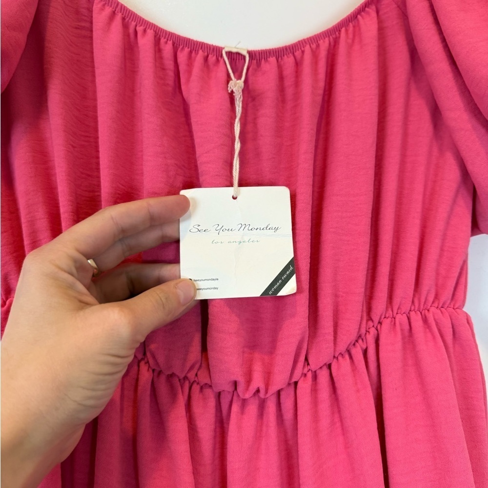 NWT See You Monday Pink Maxi Puff Sleeve Cottage Dress Farmhouse - Picture 2 of 8